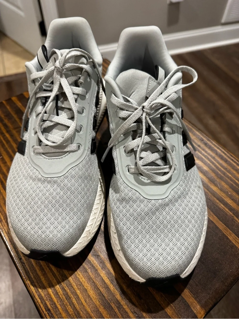 Adidas Cloudfoam Light Grey Running Shoes with Black Stripes
